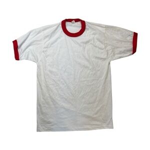 Vintage 80s Screen Stars Shirt Mens Large White Red Ringer Tee